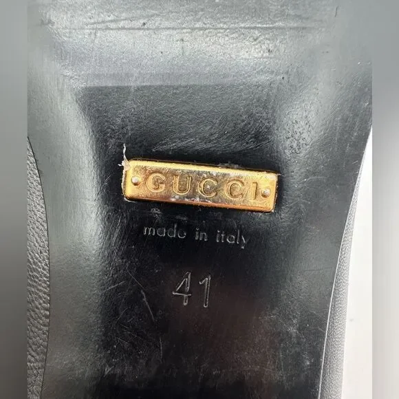 Gucci Baby Horsebit Black Leather Flats Pumps Square Toe EU 41 US 11 - Picture 9 of 14